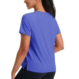 Workout Tops for Women Yoga Athletic Gym Shirts Loose Fit Short Sleeve Active Tee Tops Blue Bonnet