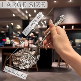 LHLZNB Stainless Steel Serving Spoon - Hammered Shell Design, Heavy-Duty Cooking Utensil, Food Grade Salad Server-Dishwasher Safe Kitchen Tools for Restaurant, Banquet, Home Use