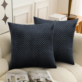 BedLooms Black Velvet Cushion Covers 45 x 45 cm (Pack of 2) Unique Ultrasonic Cushion Cover Decorative Square Throw Pillow Case for Sofa Living Room Couch with Invisible Zipper (18 x 18 Inch)