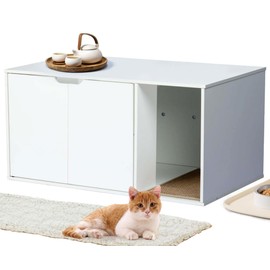 White Cat Litter Box Cabinet - Hidden Litter Box Enclosure with Odor-Proof Ventilation, Multi-Functional Side Table for Living Room, Modern Furniture for Small Spaces
