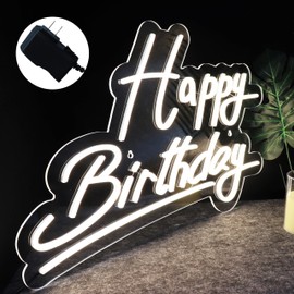 Large White Happy Birthday Neon Sign, 12V Birthday Neon Signs for Wall Decor, Happy Birthday LED Sign for Birthday Party Decoration(22.4 x 14.3 inches)