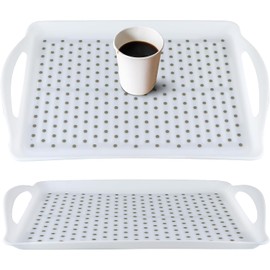 MDLUU Bandeja antideslizante para servir con asas, plato para servir alimentos, juego de 2, color blanco
