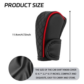 HHZL Car Shift Handle Transmission Knob Cover Accessories, Eco-Leather Car Shift Cover, Center Console Magic Tape Gear Lever Protector Universal for Most Cars(Black+Red)