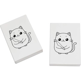 2 x 45mm 'Cute Angry Cat' Erasers/Rubbers (ER00044368)
