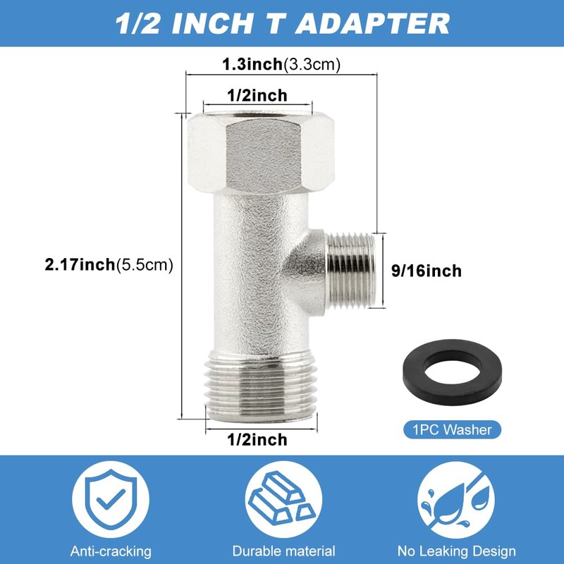 Bidet T Adapter, 3 Way Adapter or Tee Connector (Thread
