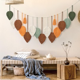 Betylifoy Macrame Wall Hanging Boho Decoration, Macrame Tapestry, Chic Handwoven Macrame Tapestry, Leaf, Boho Wall Art for Bedroom, Living Room, Children's Room Decoration