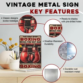 ARTWALLURE Retro Boxing Metal Sign You Don't Stop When Old Rustic Wall Decor Vintage Fight Club Inspired Art Iron Plaque For Garage Gym 8x12inch