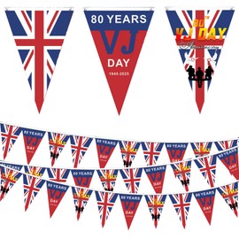 POPOYU VJ Day 10 Metre Buntings,Vj Day 80 Bunting,VJ Day 80th Anniversary Bunting Decorations,Victory in Japan Flag,Union Jack Bunting Outdoor for 80 Years Victory over Japan WW2 1945-2025 Decorations