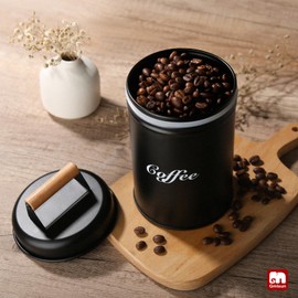 gmisun Coffee Canister, 1 L / 33 fl oz Coffee Container for Coffee Beans, Ground Coffee, Coffee Capsules, Coffee Pods, Coffee Storage, Storage Jars, Black Airtight, Coffee Tin for Coffee Bar