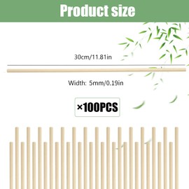 GZGXKJ Pack of 100 Wooden Sticks, Wooden Sticks for Crafts, 300 mm x 5 mm, Round Wood Sticks, Bamboo Sticks for Woodwork, Decorations, Crafts and DIY, Model Making
