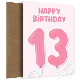 13th Birthday Card for Girls - Pink Balloons for 13 Year Old Girl Bday Card for Daughter, Sister, Granddaughter, Cousin or Niece. Happy Birthday Card for 13 Year Old