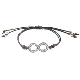 Wrapables Adjustable Rhinestone Infinity Leather Corded Bracelet, Brown Silver Tone