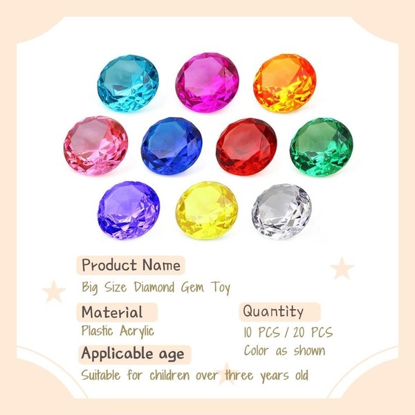 NLR [20pcs 4cm] Big Size Kids Diamond Toy, Acrylic Gem Set, Pirate Treasure Hunt Toy | Easter Egg Filler | Diving Instructor | Party Favors, Gift for Birthday/Christmas/Easter Prizes