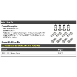 Marketplace Auto Parts - Hydraulic Valve Lifter Kit - Set of 12 - Compatible with 2000-2004 Nissan Xterra 3.3L V6 12-Valve VG33E