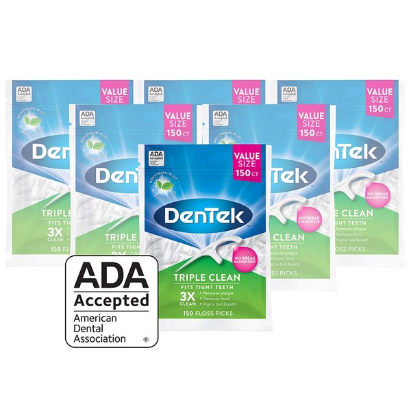 DenTek Triple Clean Floss Picks | 150 Count | 6 Pack (packaging may vary)