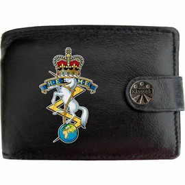 Klassek Corps of Royal Electrical and Mechanical Engineers (REME) Image Men Wallet Real Leather Cap Badge Emblem Military Crest Insignia RFID Blocking with Coin Pocket and Metal Gift Box