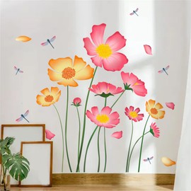 WOHAHA Wall Sticker, Flowers, Large Flowers, Fashionable, Plant, Floral Sticker, Dragonfly, Wall Sticker, Removable, Fashionable, Monotone, Floral Decoration, Children's Room, Kindergarten, Nursery, Waterproof, Wall Sticker, Stylish, Living Room Home Decoration, Adhesive Included
