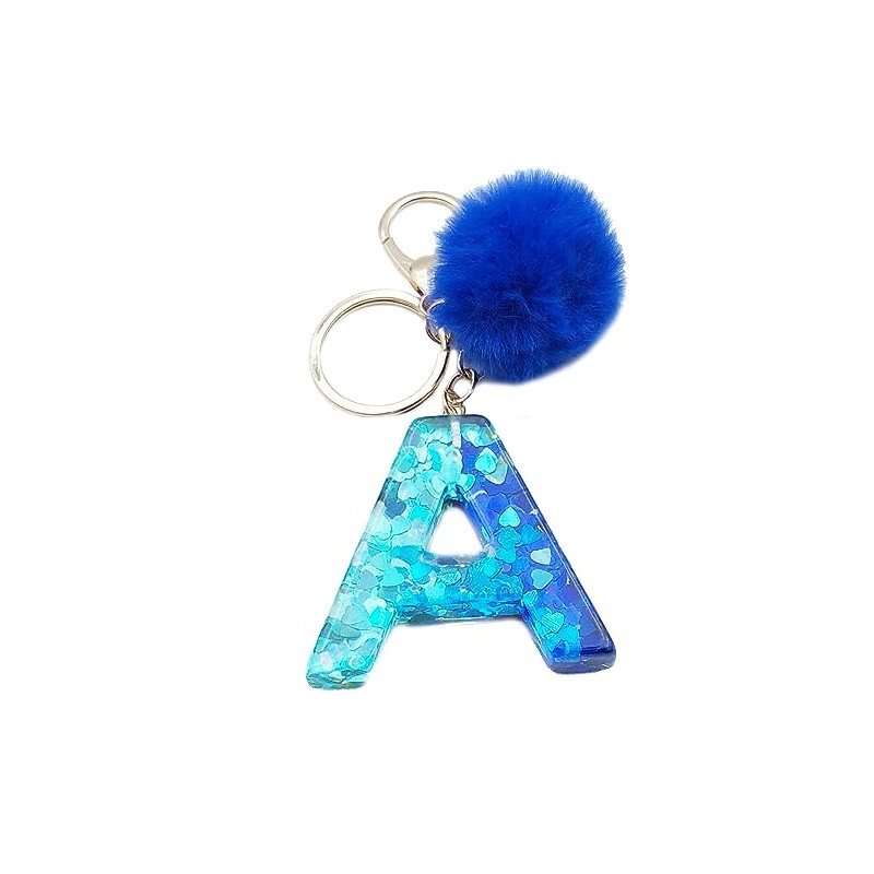 Xsclpomddy Initial Letter Resin Alphabet Key Rings with Fur Ball
