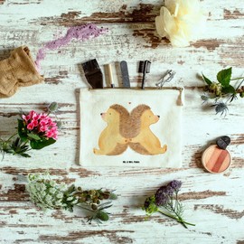 Mr. & Mrs. Panda Hedgehog Make-Up Bag Holding Hands, White, Hand Drawn