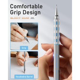 Nicpro 3 Pack Blocky Gear 0.7 mm Metal Mechanical Pencils Set with Case, Lead Drafting Pencil with 8 Tube (480PCS) Lead Refills(HB 2B), 4 Erasers, 18 Eraser Refills for Art Writing, Sketching Drawing