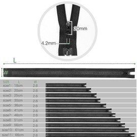 XYUXWLG Zips for Sewing, No.3 Nylon Zipper Chunky Plastic Open-Ended Zip Fasteners for Sewing, Crafts, Clothing (25cm/10in, black)