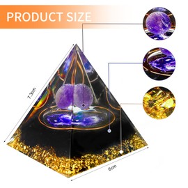 MeYuxg Crystal Pyramid Orgonite Pyramid, Amethyst Stone, Amethyst Chakra Crystals Gold Foil Ornament, Spiritual Chakra Stones, Spiritual Decoration Reiki Healing Crystal Ball Meditation Healing