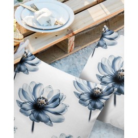 EwdeWwo Floral Outdoor Waterproof Throw Pillow Covers 24 x 24 Inch Set of 2, Modern Art Blue Flower Pillowcases Decorative Square Cushion Cases for Patio Furniture Couch Porch Garden