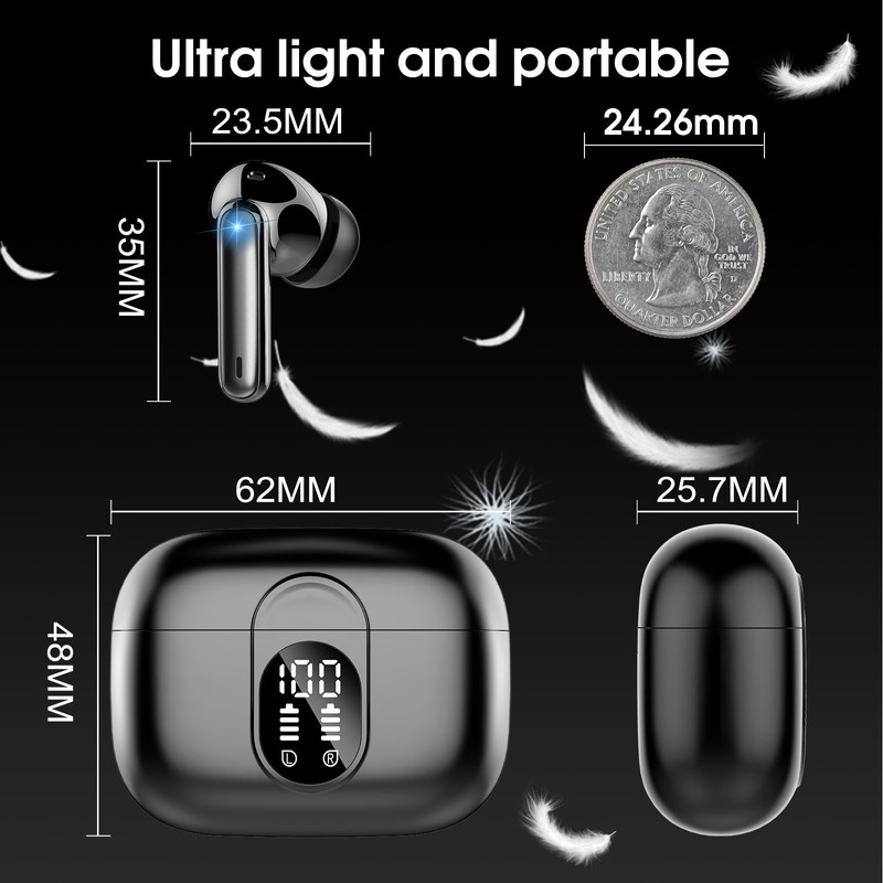 Csasan Wireless Earbuds, 2025 Bluetooth 5.3 Headphones HiFi Stereo Ear