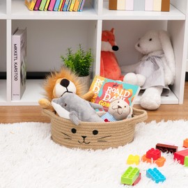 TIMEYARD Small Storage Basket for Dog Toys, Cute Cat Toy Basket, Woven Basket for Organizing, Jute Basket for Gifts Empty, 9.8 x 4 inches