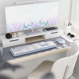 FCPLU x UBOTIE Colorful Wireless Keyboard and Mouse Combo, Full-Sized Office Keyboard with Typewriter Flexible Keys, 2.4GHz Dropout-Free Connection, Optical Mouse for PC Laptop(Blue White)