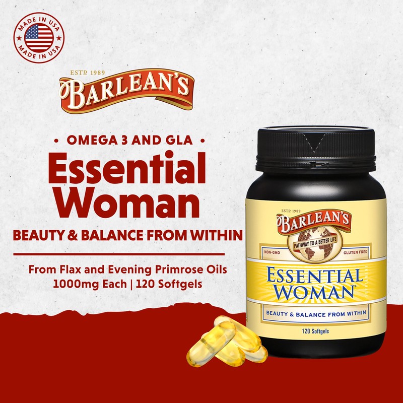 Barlean's Essential Woman Supplement Capsules, Women's Flaxseed and Evening Primrose