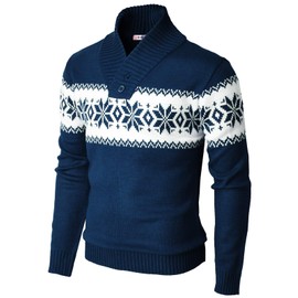 H2H - Suéter de punto de Navidad para hombre, ajuste delgado, casual, de punto navideño, Kmoswl0102-azul, XX-Large