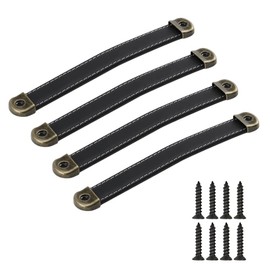 SYDARSYN Pack of 4 Leather Handles, Furniture Handles, Antique Cupboard Handle, Door Handle, Handmade Leather Drawer Handle, Chest of Drawers, Cabinet Knobs, Furniture Kitchen Pulls Knobs, 160 mm