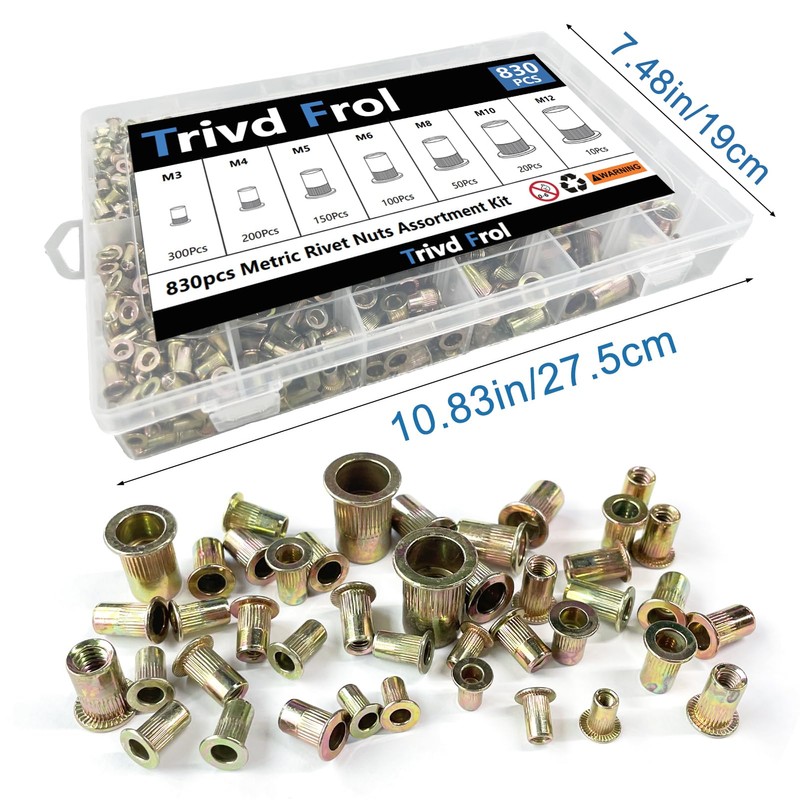 Trivd Frol Rivet Nut Tool Kit, 830pcs SAE/Metric Rivet Nut