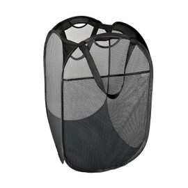 Smart Design Deluxe Mesh Pop Up Square Laundry Hamper w/ Side Pocket & Handles - VentilAir Fabric Collapsible Design - for Clothes & Laundry - Home - (Holds 2 Loads) (14 x 23 Inch) [Black]