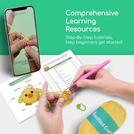 NestledCrafts Crochet Set, Complete Crochet Sets for Beginners Adults, Knitting Set, Soft Yarn, Birthday Gift, Includes Step-by-Step Video Instructions, Instructions (ChickCrew)