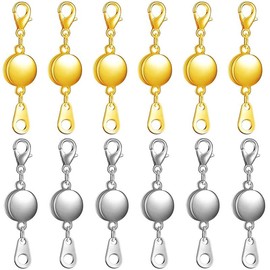 12 Pack Magnetic Necklace Clasps and Closures Necklace Jewelry Extender with Strong Magnet Magnetic Gold and Silver Plating Gift Stainless Steel Charm:_Round