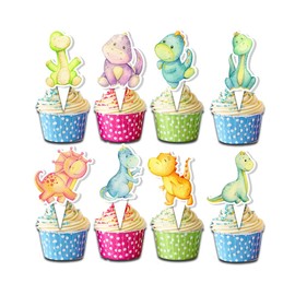 24 PCS Dinosaur Cupcake Toppers - Cute Dino Party Decorations for Kids Birthday and Baby Showers