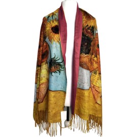 GFM® Wool Blend Cashmere Texture Painting Art Based Print Shawl Scarf for Autumn Winter (Van Gogh SunFlowers vase) (88-PWSHL-17)