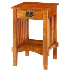 HomeStock Earthy Elements Spacious Mango Wood Telephone Stand with Slatted Side Panels, Brown