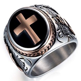 JAJAFOOK Jewelry Silver Stainless Steel Christian Holy Cross Ring for Men's Rings (Rose Gold, 11)