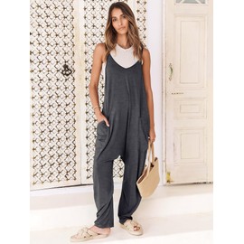 ANRABESS Women's Casual Loose Sleeveless Jumpsuits Spaghetti Strap Harem Long Pants Romper Overalls Summer Trendy Outfits Deep Gray Large
