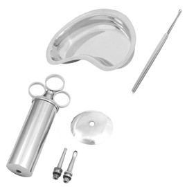 OdontoMed2011 Ear Wax Remover Cleaner Set Ear Wax Removal Syringe 6 Oz, Kidney Bowl Tray 12", Ear Wax Cleaner Curettes Tip Ended Stainless Steel Medical Veterinary Diagnostic Set ODM