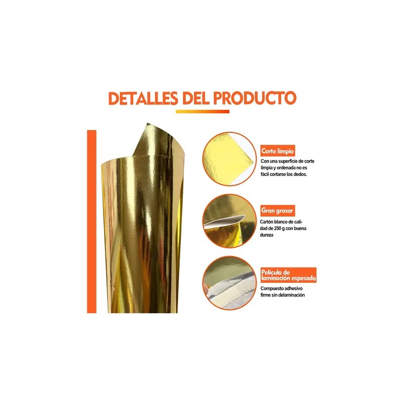 30pzs Cartulina Metálica Espejo Metalizada A4 Dorado