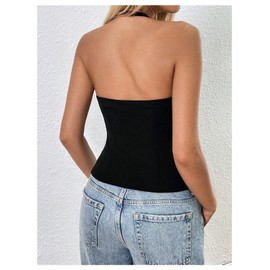 Verdusa Women's Sexy Cut Out Halter Top Rhinestone Bow Knot Split Party Going Out Tops Black Medium