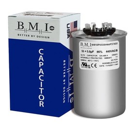 55 + 5 uF x 370 or 440 VAC Round - BMI USA Made Capacitor # 810P5505H44P37A5X Universal Replacement