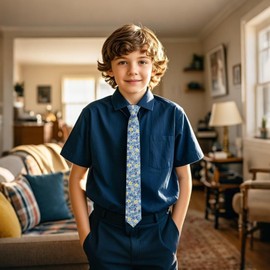 Gsyziux Floral Boys Tie, Cotton Kids Ties 8-14 Years, Self-Tie Necktie for Wedding School Uniforms Graduation (Style-08)