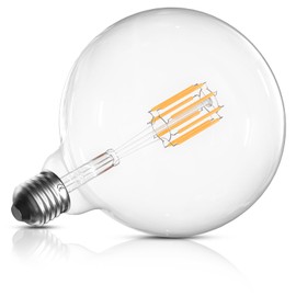 Bonlux 8W G125 LED Globe Light Bulbs, E26 Large Globe Dimmable Edison Bulb, Vintage 75W Equivalent Clear Glass Round Globe Bulb, Warm White 2700K