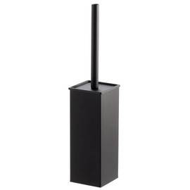mDesign Steel Square Modern Toilet Bowl Brush and Holder for Bathroom Storage and Organization, Compact Free-Standing Design, Covered Brush - Sturdy, Deep Cleaning - Citi Collection - Matte Black