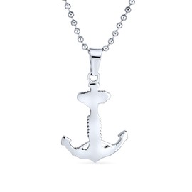 Bling Jewelry Nautical Large Rope Ship Boat Anchor Pendant Necklace for Men Black Oxidized Stainless Steel with Chain